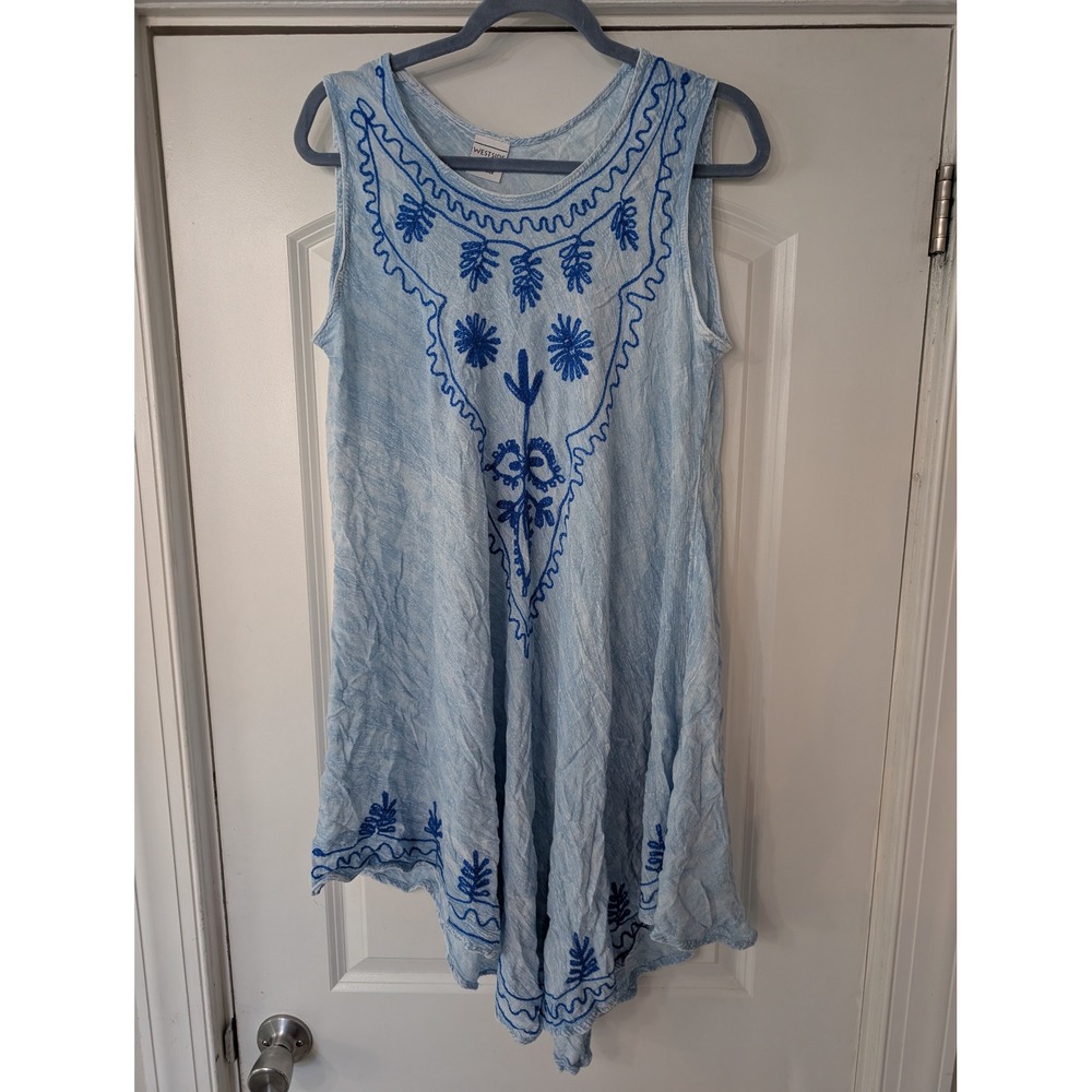 Light Blue Embroidered Sleeveless Mini Dress